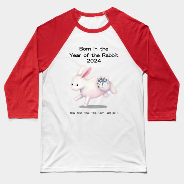 Born in the Year of the Rabbit Baseball T-Shirt by Mozartini